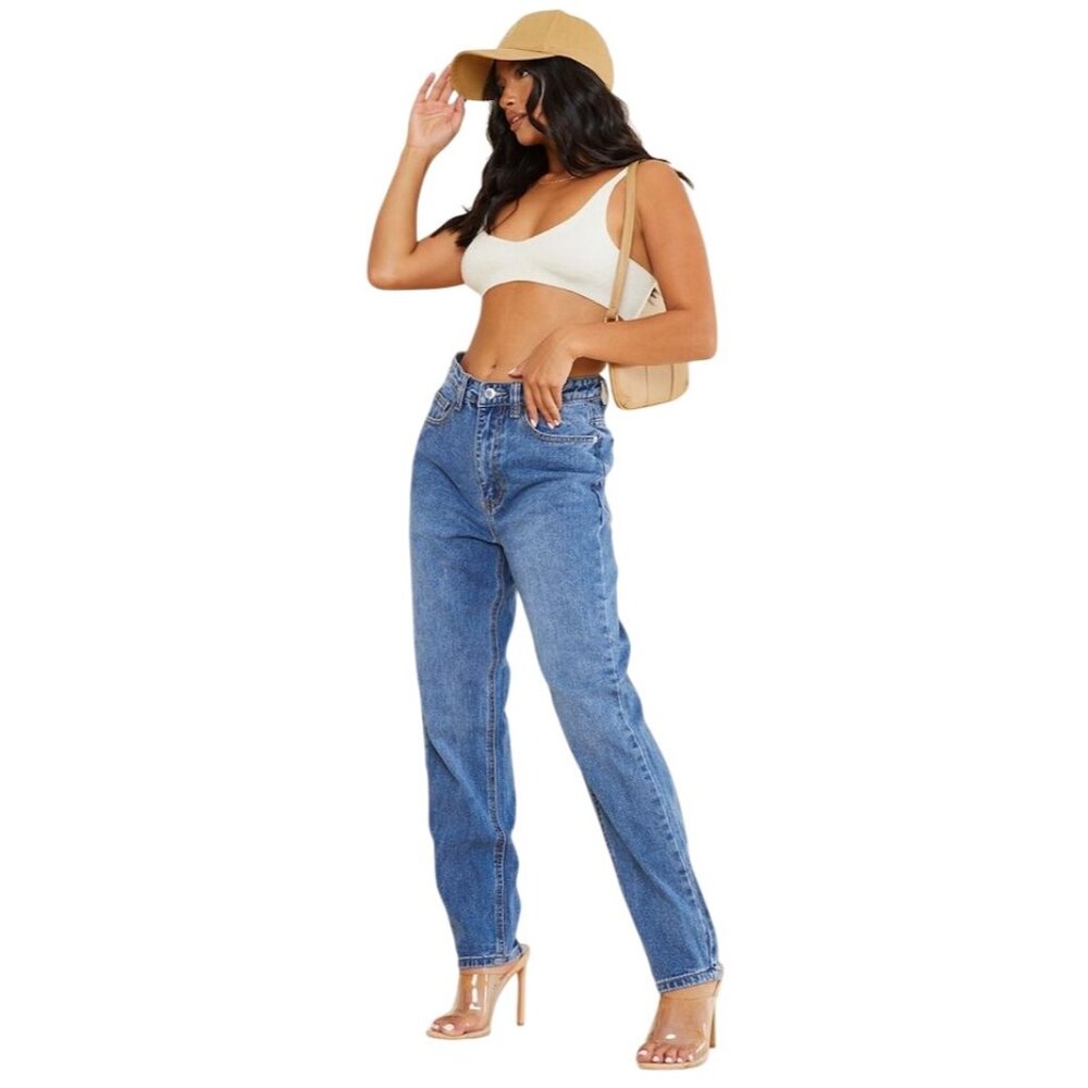 2/$30 NWT PrettyLittleThing Size 8 High Waisted Mom Jeans Mid Blue Wash